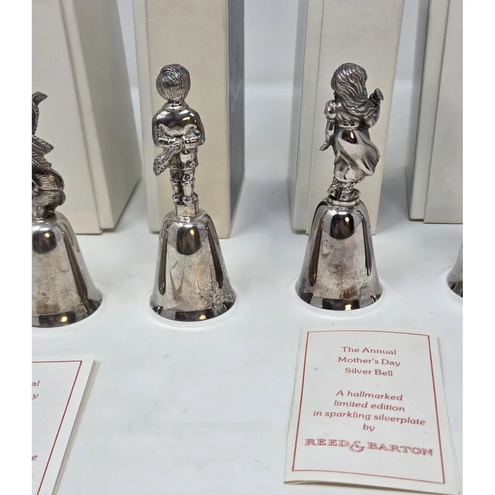 Reed‎ & Barton Silverplate Figural Bells Lot of 6 Mother's Day Easter w/ Boxes